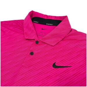 Nike Golf Dri Fit Vapor Polo Men M Hot Pink Black Swoosh Athletic Fit Bright